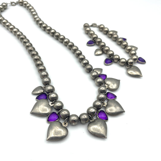 Puffy Heart Necklace & Bracelet Set