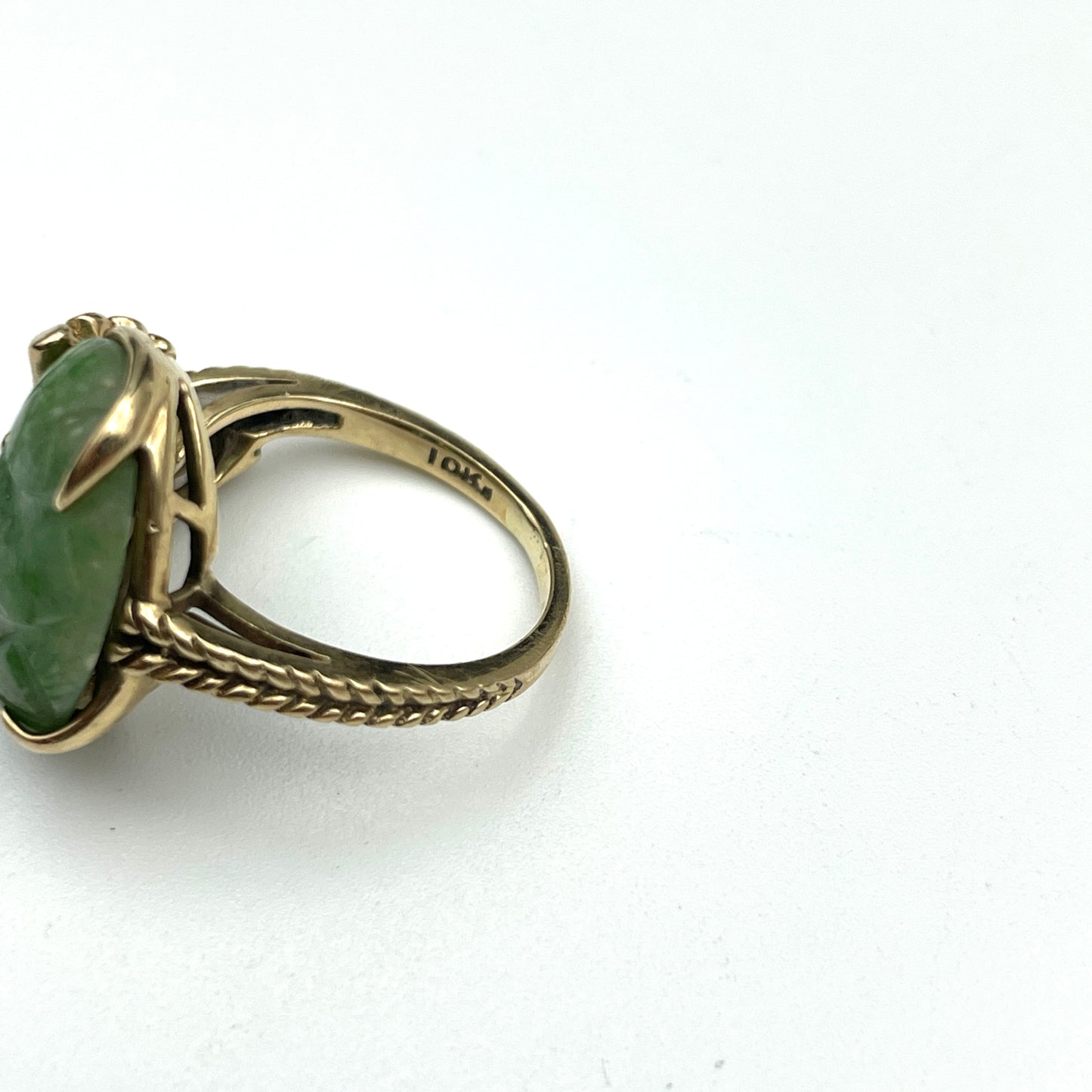 Vintage 10K Gold Ring with Carved Jade - Size 5