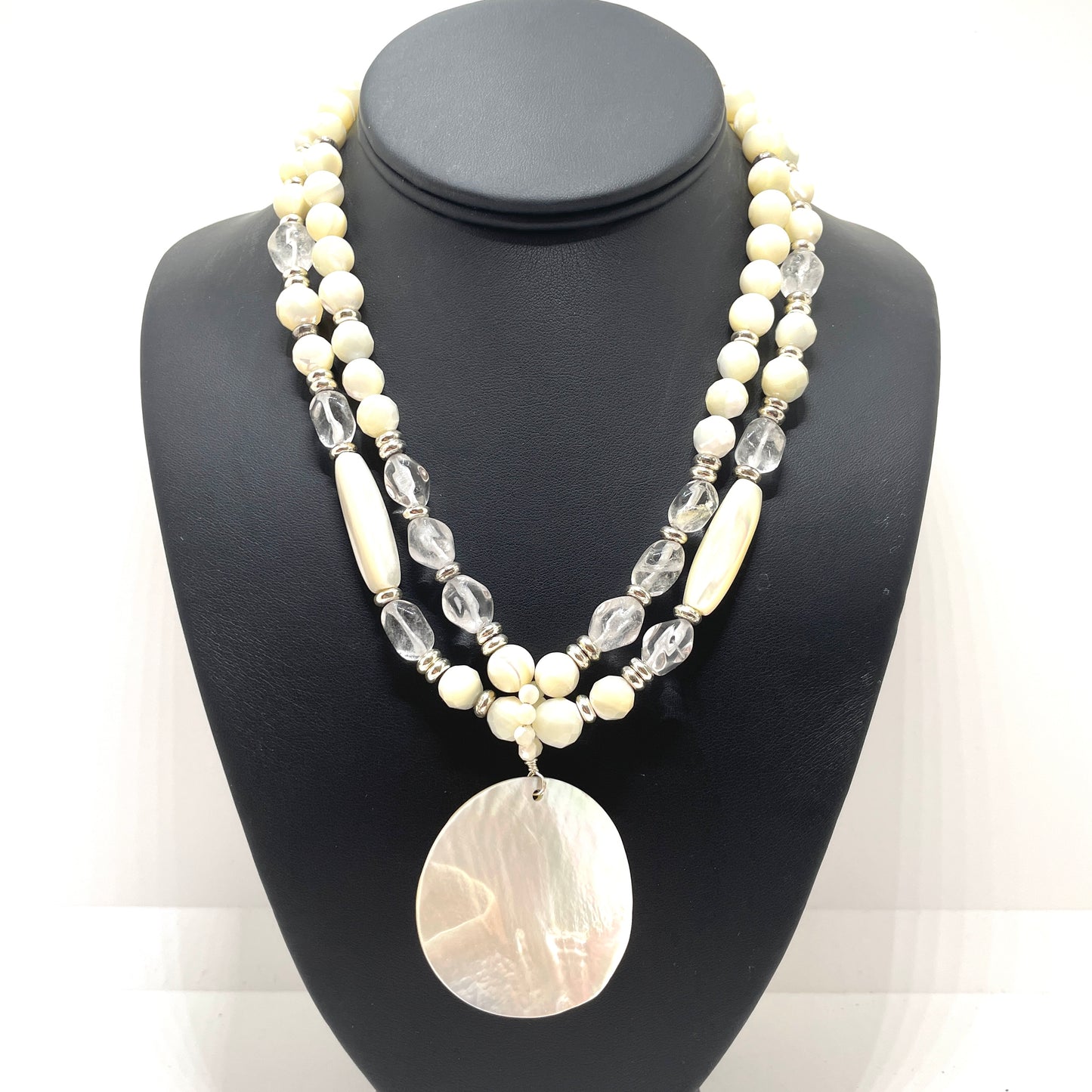 Vintage White Necklace with Large Pendant