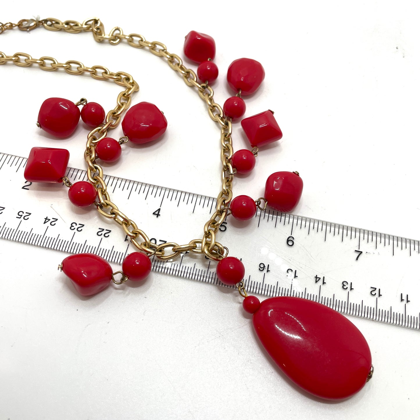 Vintage Red Beaded Necklace