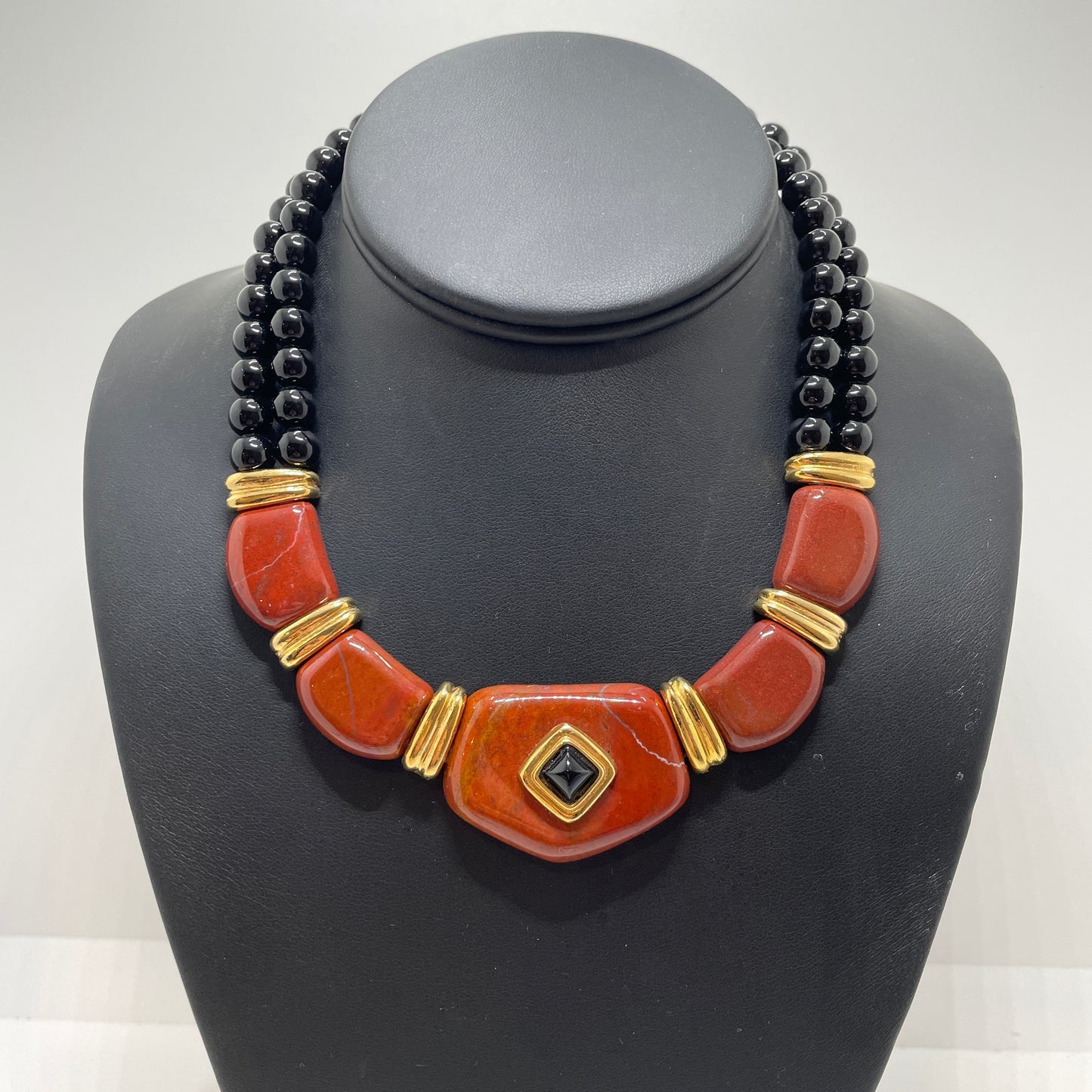 Freida Rothman 1980s Orange & Black Necklace