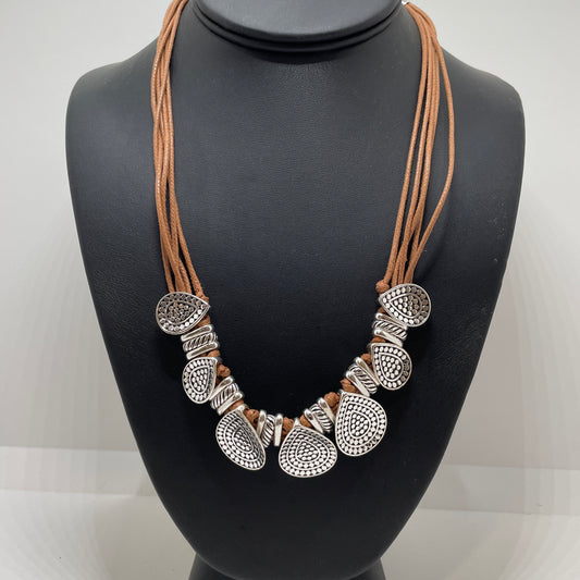 Silver Charm Braided Leather Necklace