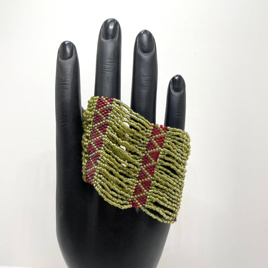 Artisan Beaded Green & Red Bracelet