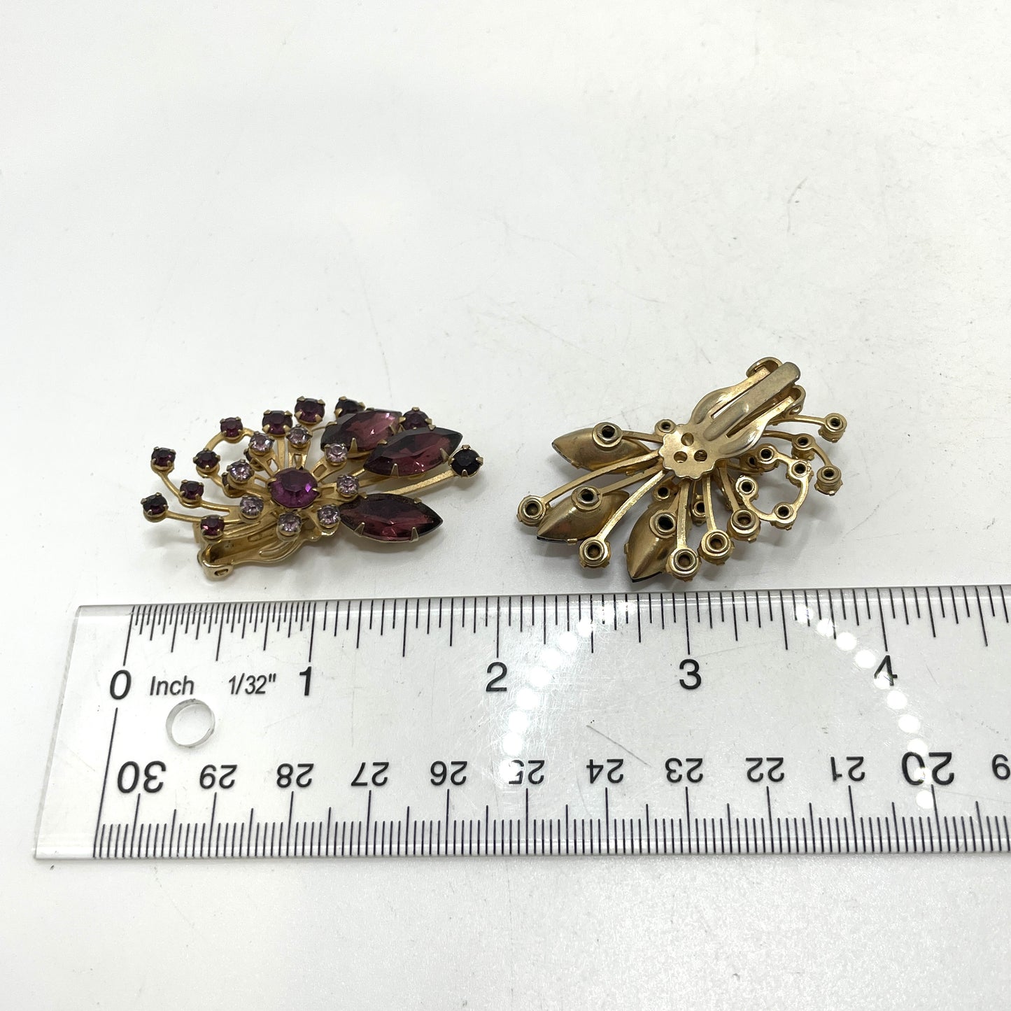 Vintage Purple & Gold Clip Earrings