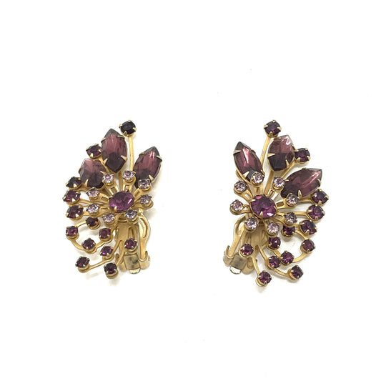Vintage Purple & Gold Clip Earrings