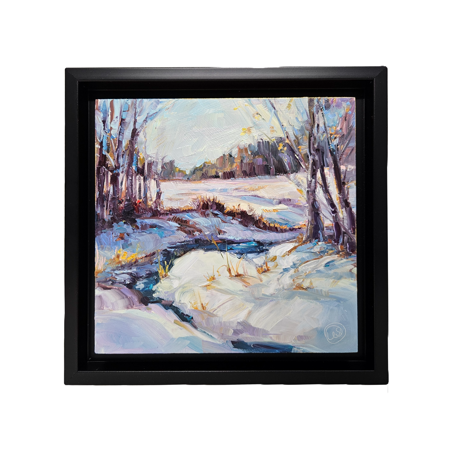 Wonderful Signed Miniature Oil on Board Painting of Snowy Landscape