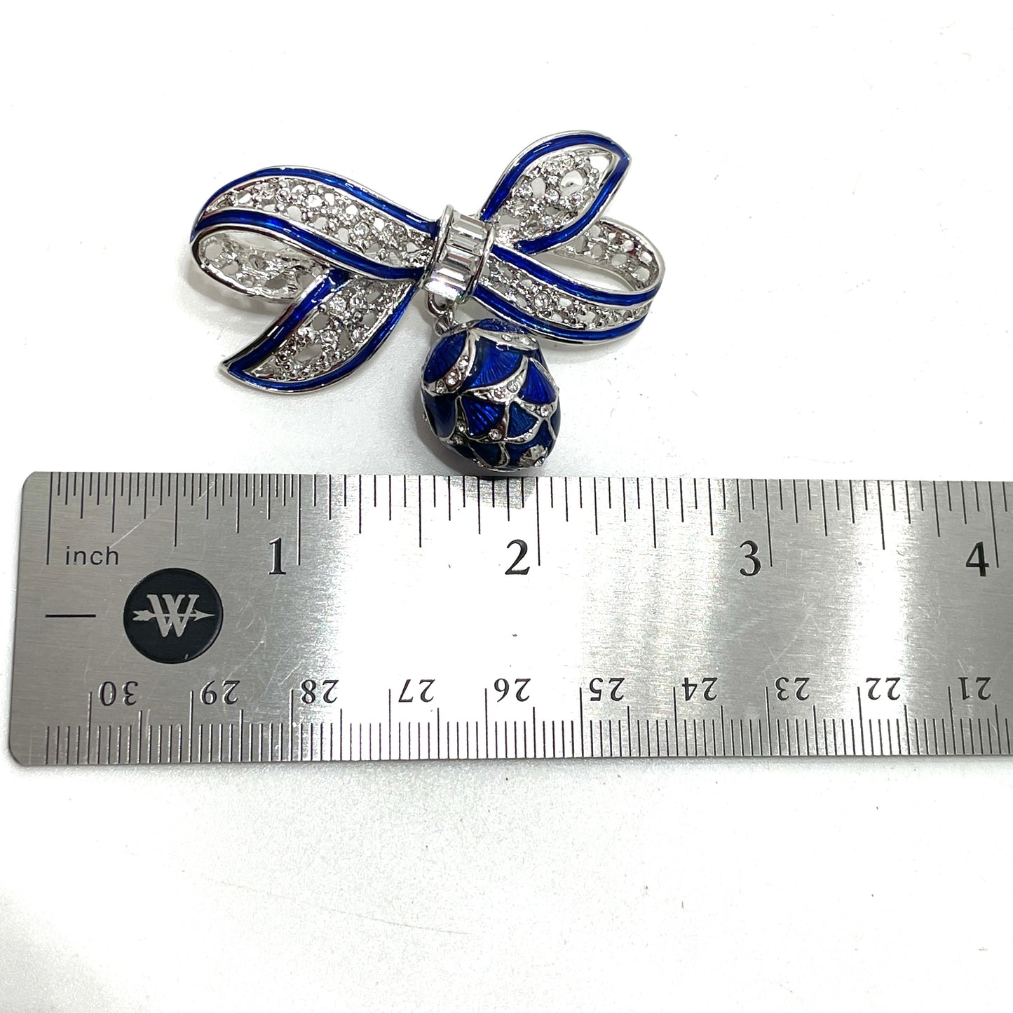 Vintage Blue Crystal Ribbon Bow Pin