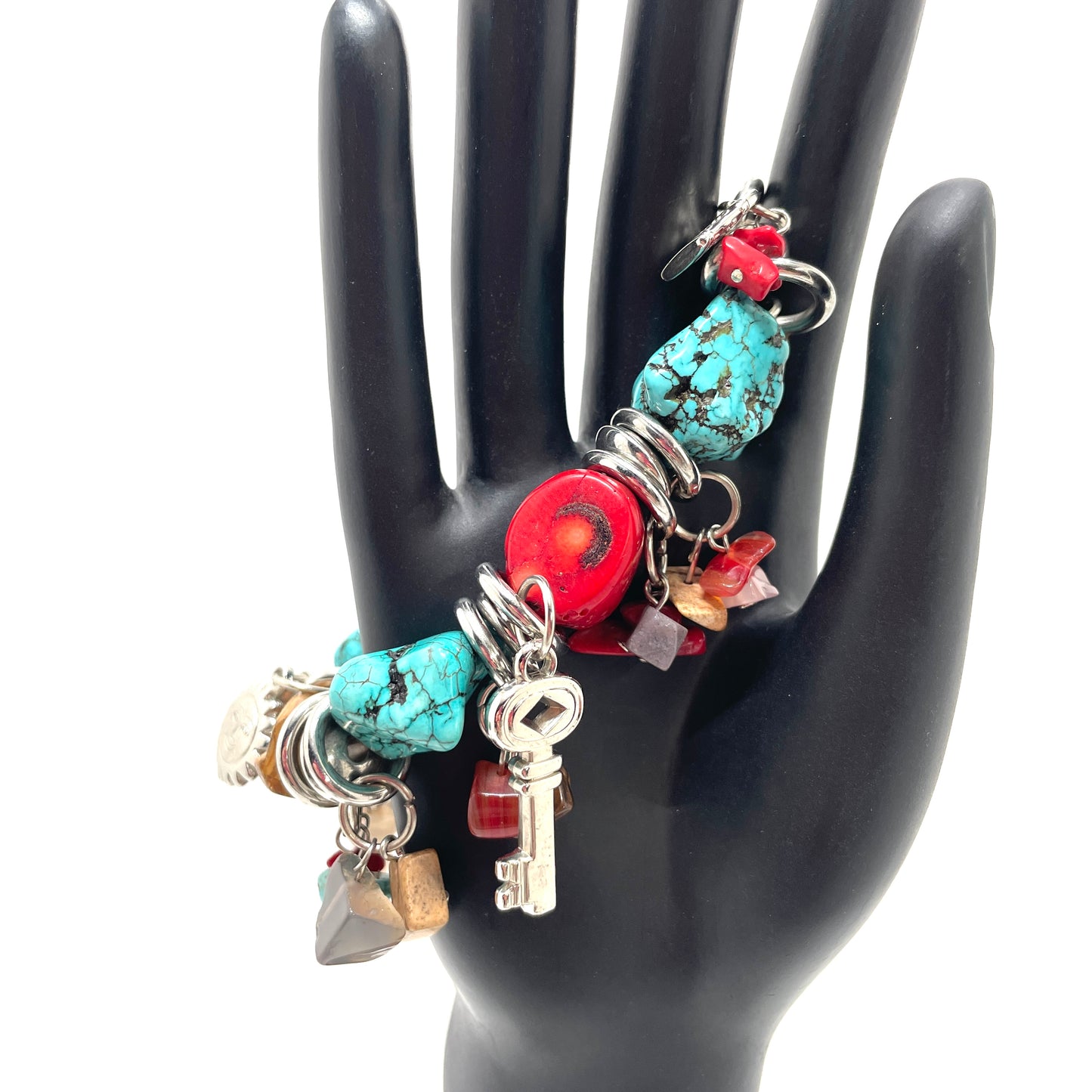 Vintage Turquoise & Red Jasper Charm Bracelet