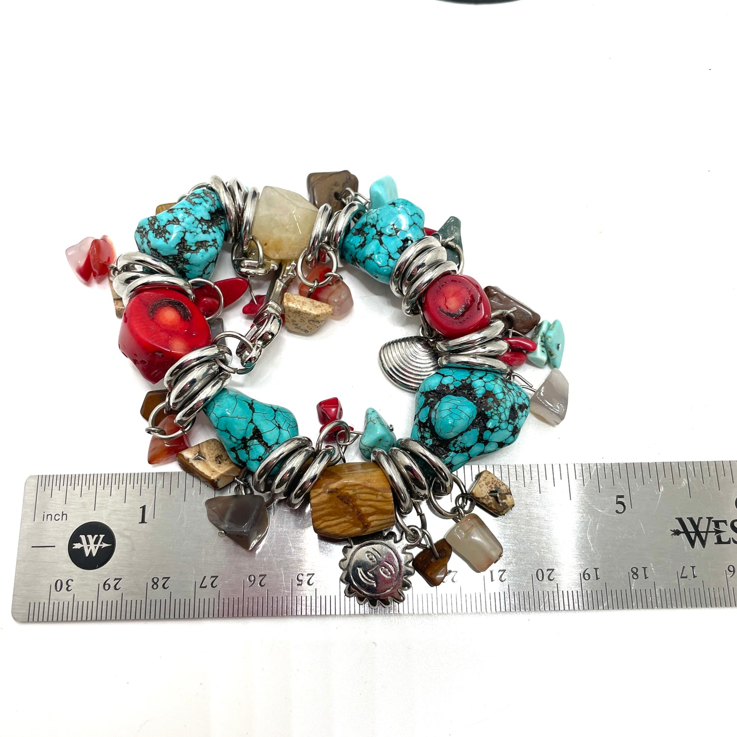 Vintage Turquoise & Red Jasper Charm Bracelet
