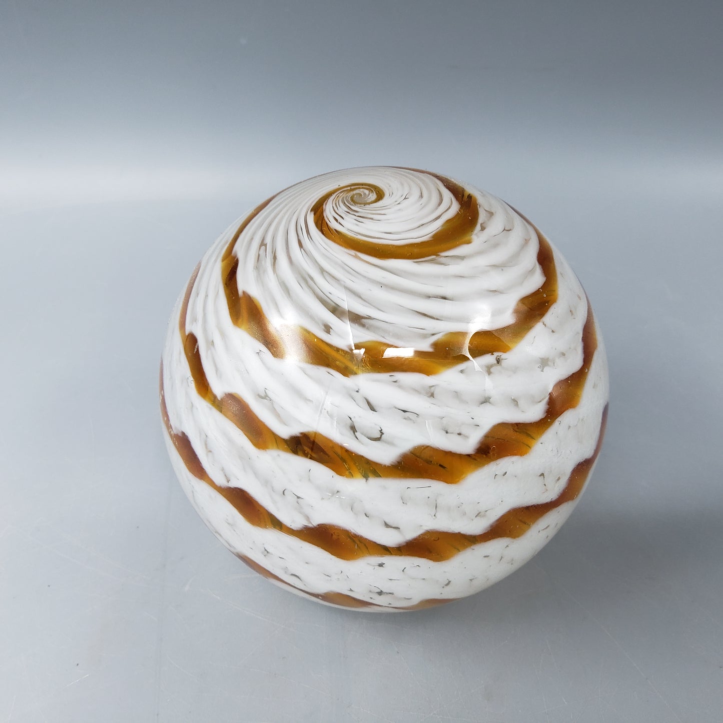 Art Glass Paperweight - Brown and White Swirl