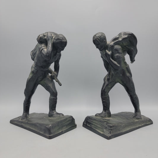 Pair Signed and Dated Austrian Bronze Figural Bookends