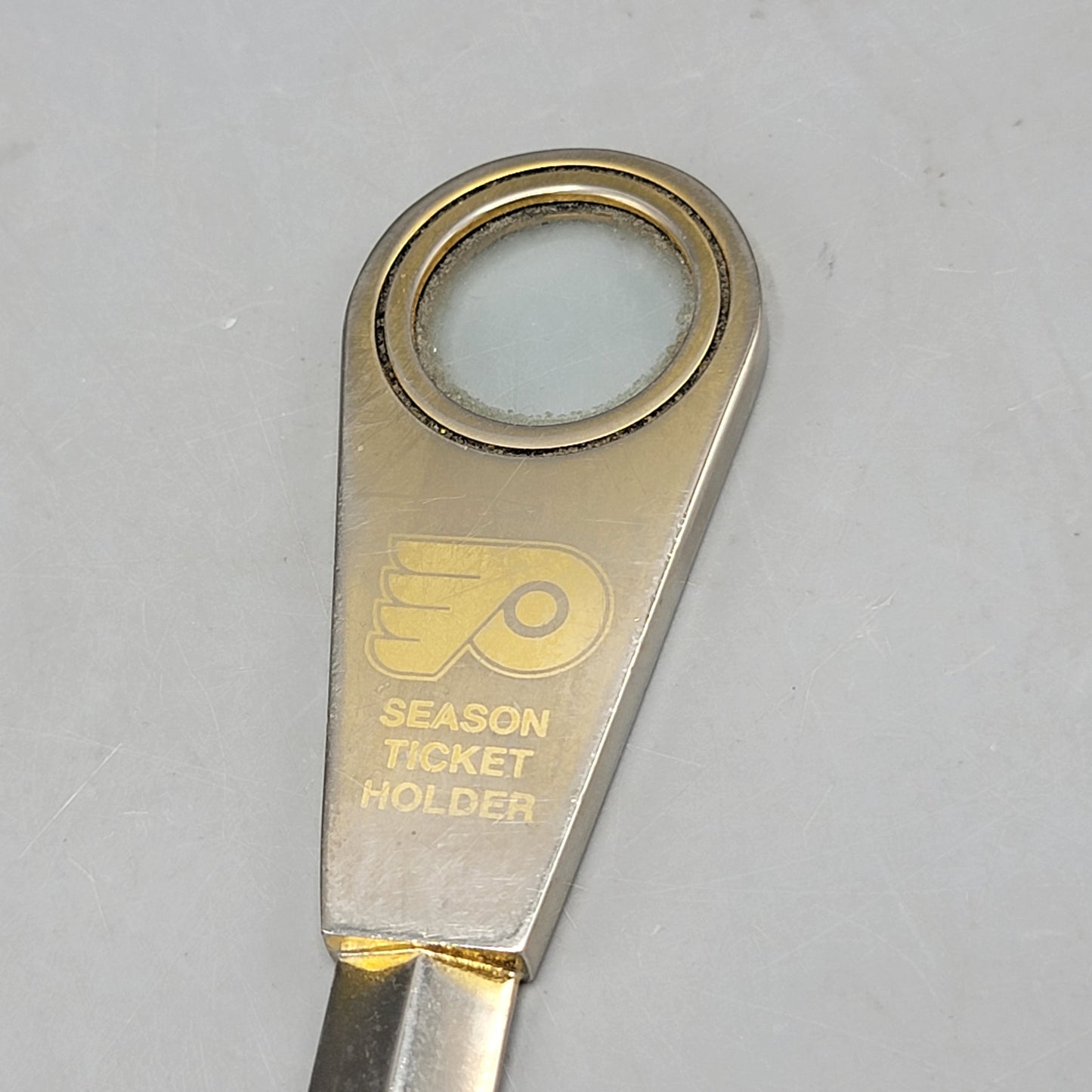 Vintage Brass Flyers Season Ticket Holder Letter Opener Magnifying Glass