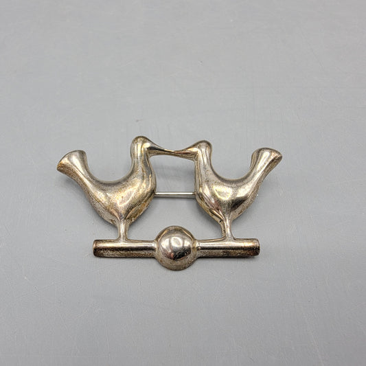 Vintage Sterling Silver Pin of 2 Birds on Branch