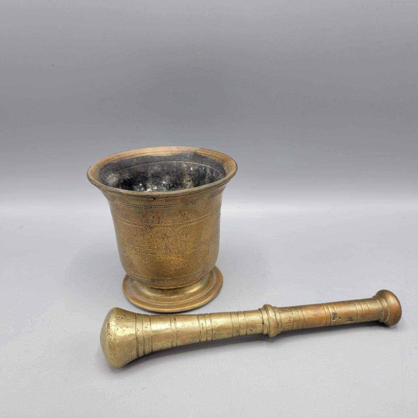 Antique Brass Bell-Form Mortar and Pestle