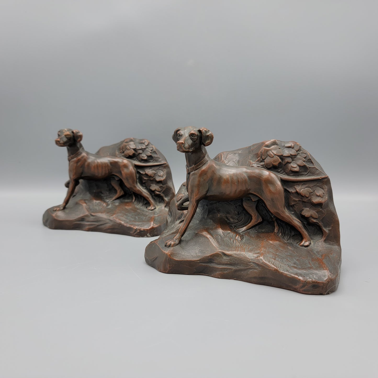 Pair Jennings Brothers Bronze Finish Pointer Dog Bookends