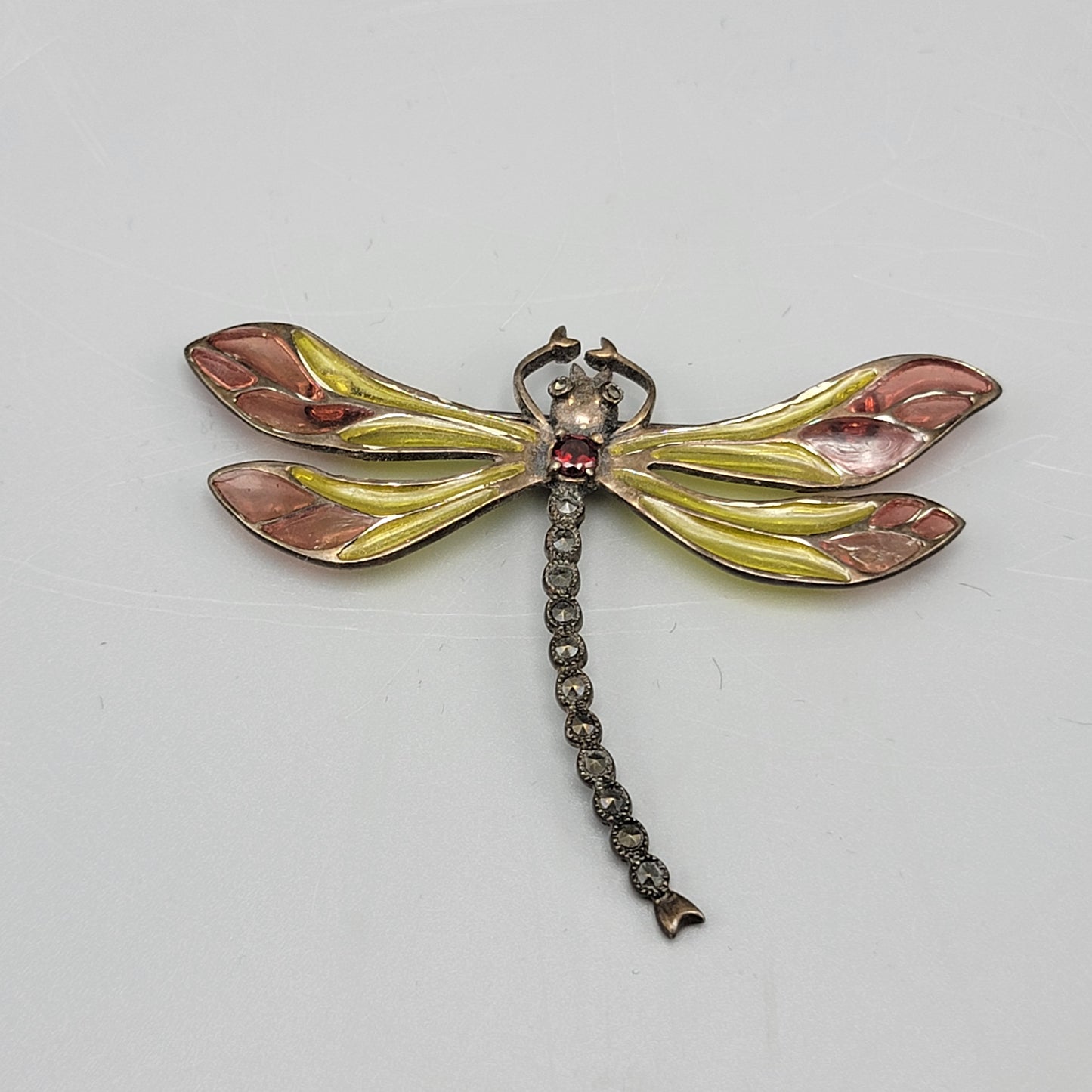 Vintage Sterling Silver and Stone Dragonfly Pin / Brooch - TH Signature