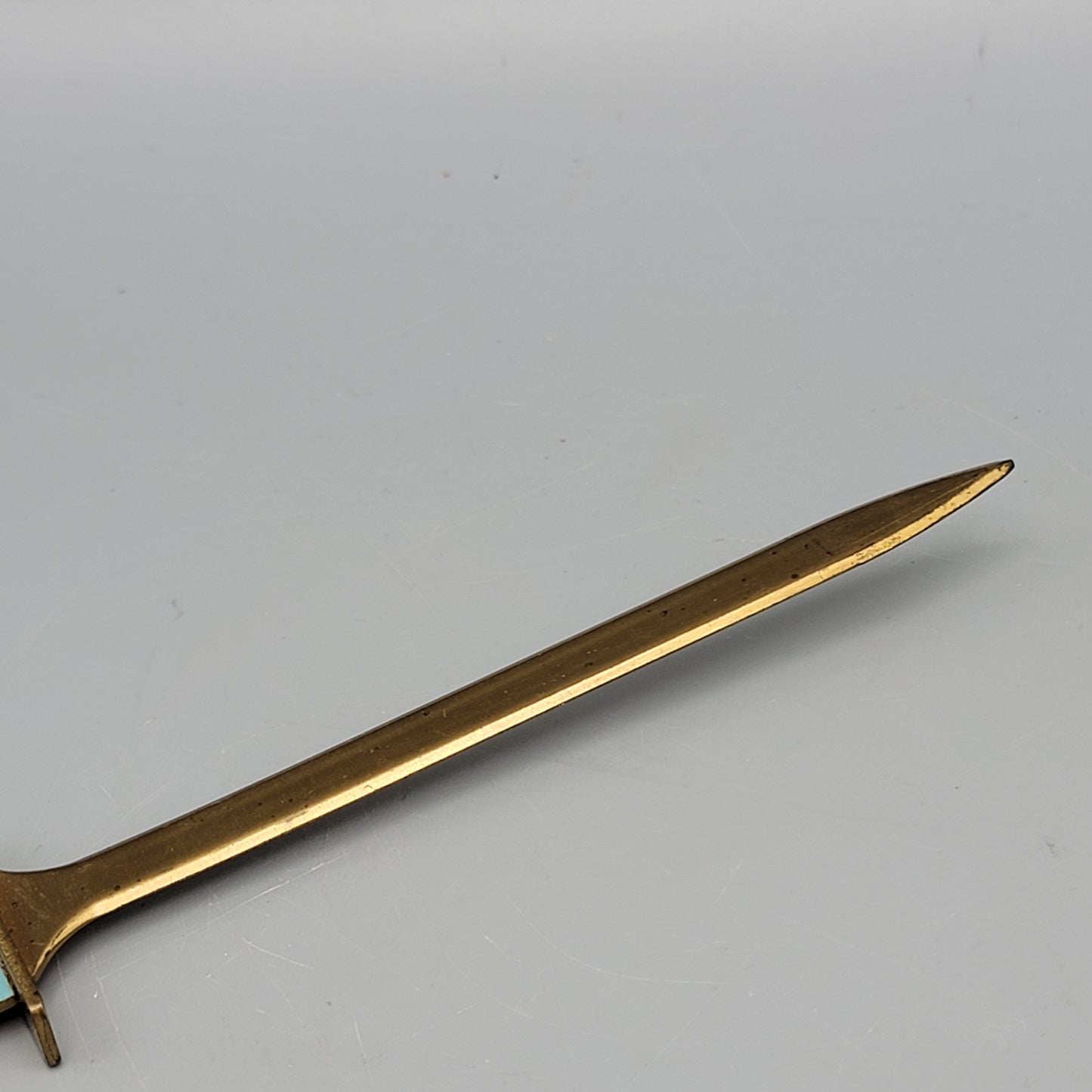 Vintage Brass Letter Opener with Turquoise Enamel Handle