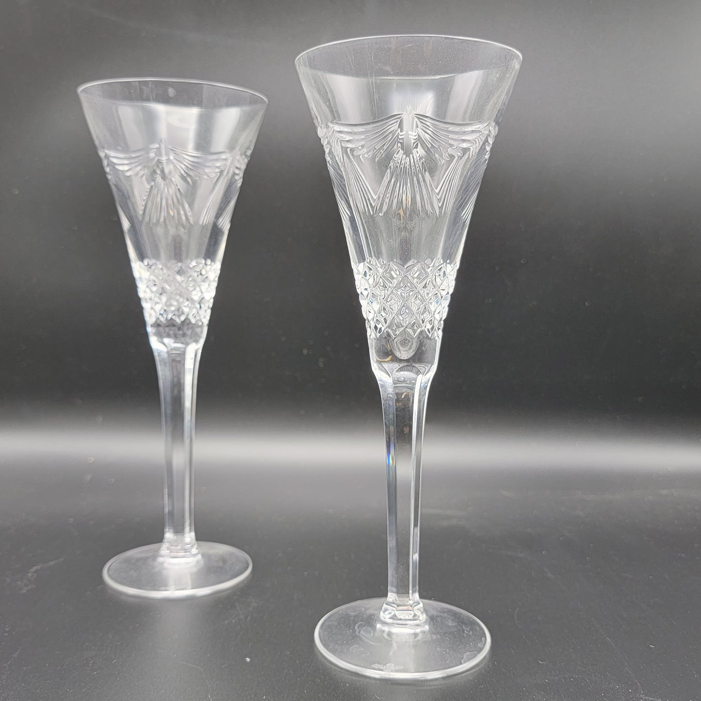 Pair of Waterford Crystal Millennium Peace Dove Toasting Champagne Flutes