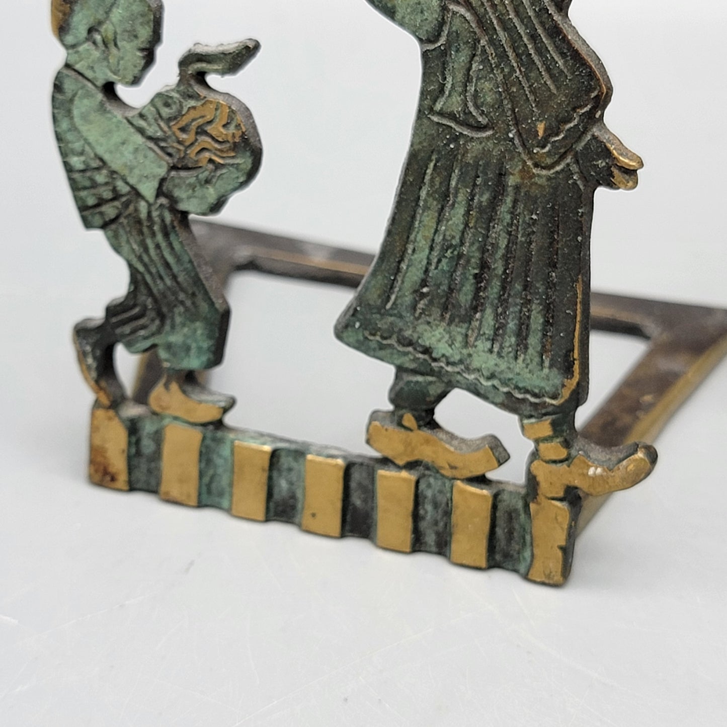 Pair Brass Woman And Child Bookends - Made in Israel