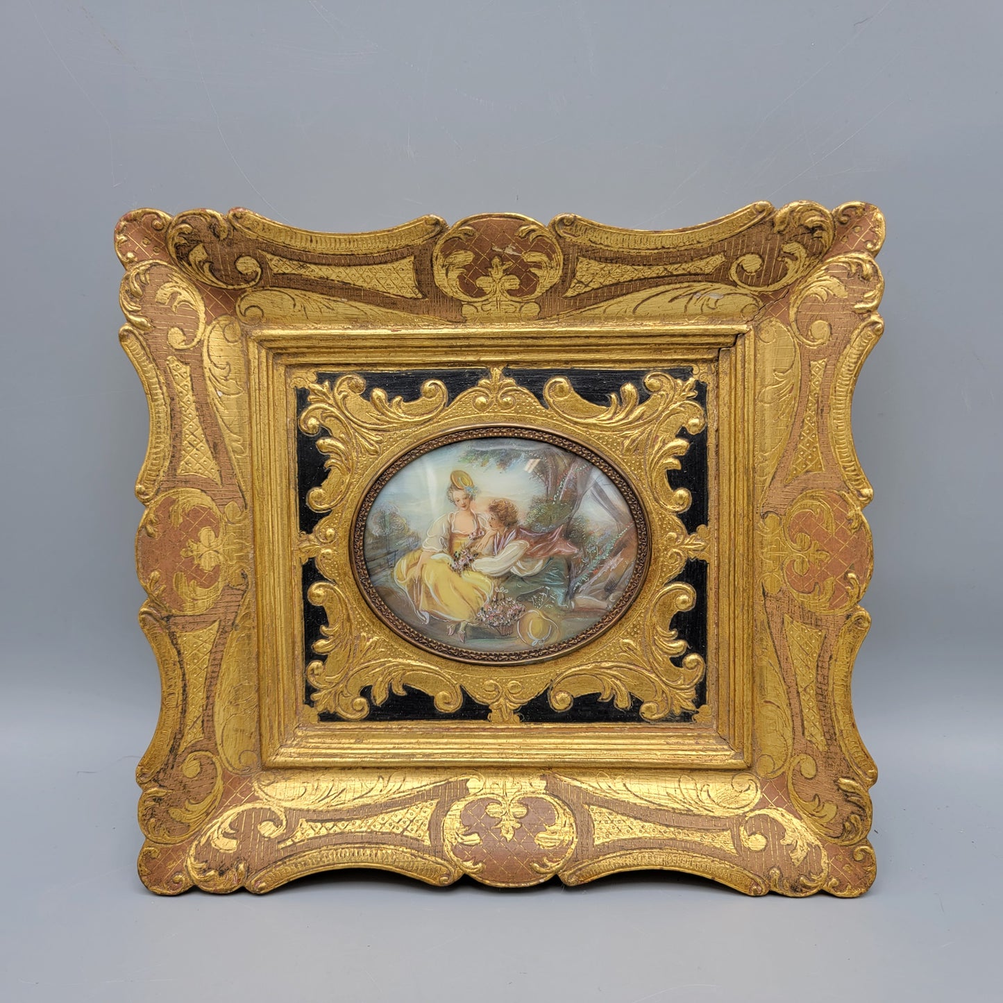 Italian Miniature Painting on Celluloid in Papier Mache Frame