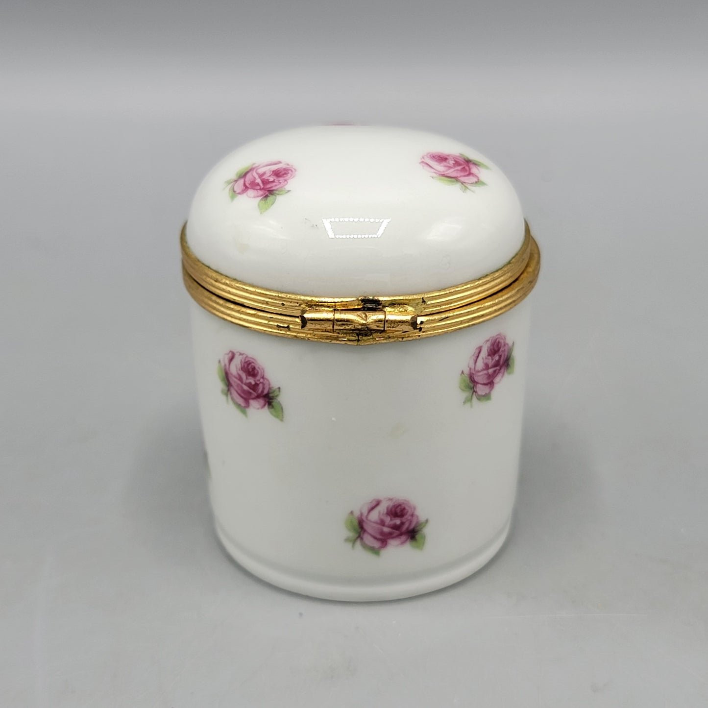 Chamart Limoges Porcelain Cylinder Box with Hand Painted Roses
