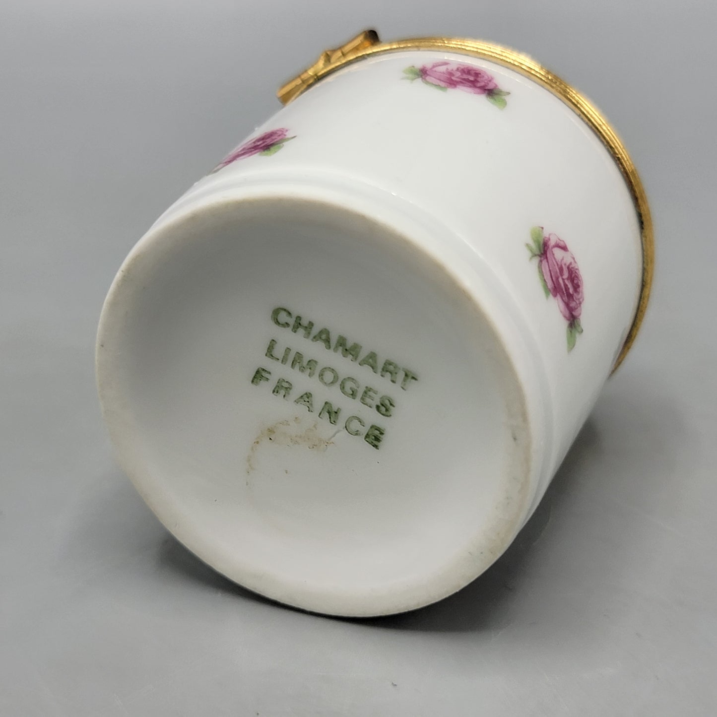 Chamart Limoges Porcelain Cylinder Box with Hand Painted Roses