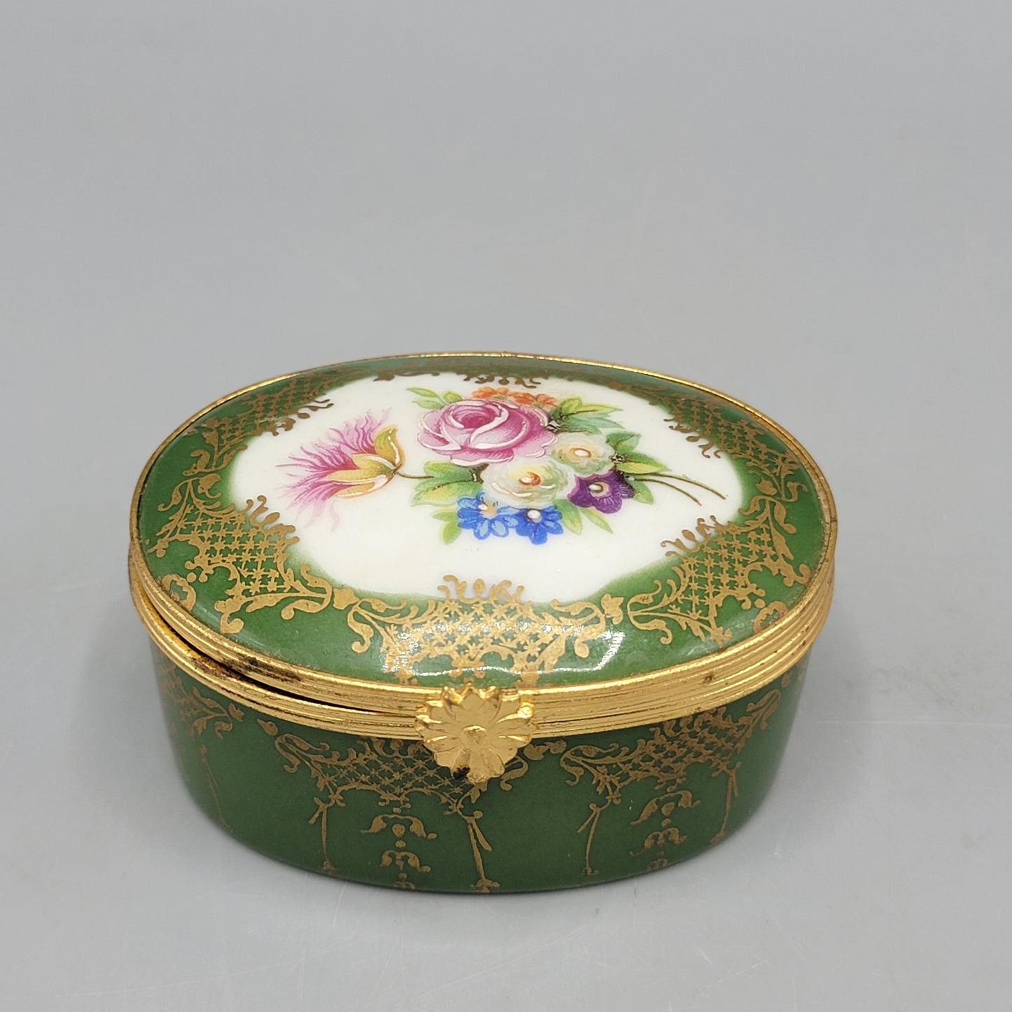 Green Floral Limoges Porcelain Box