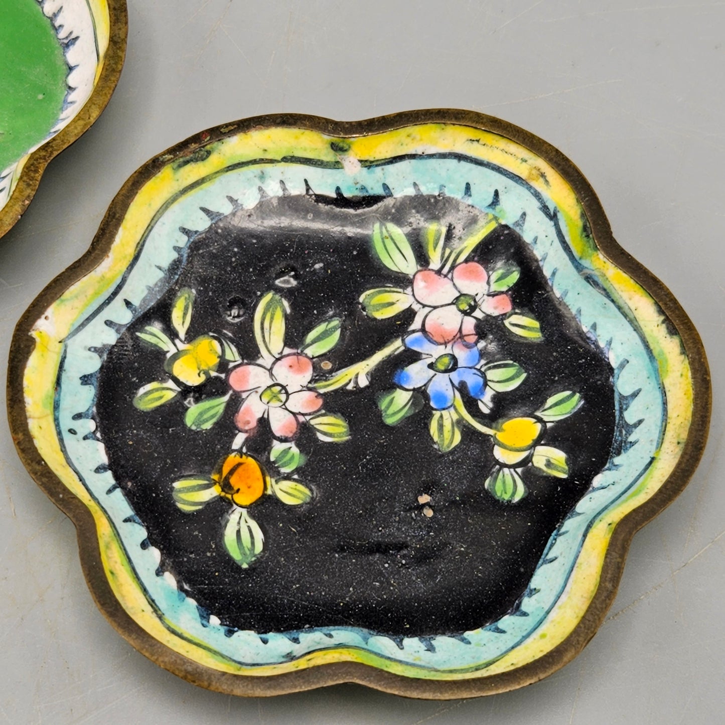 Two Chinese Cloisonné Dishes with Flowers
