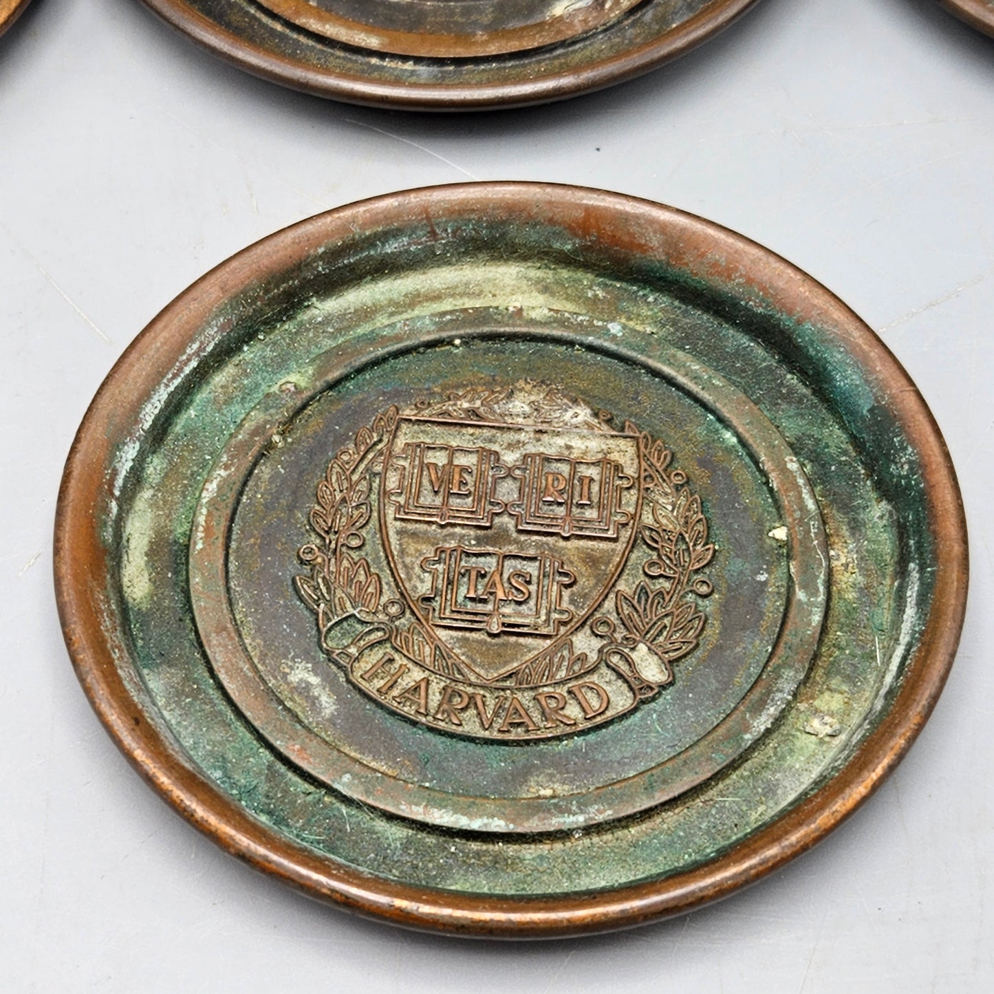 Set of Eight LE Mason Harvard Seal Silverplate Coasters