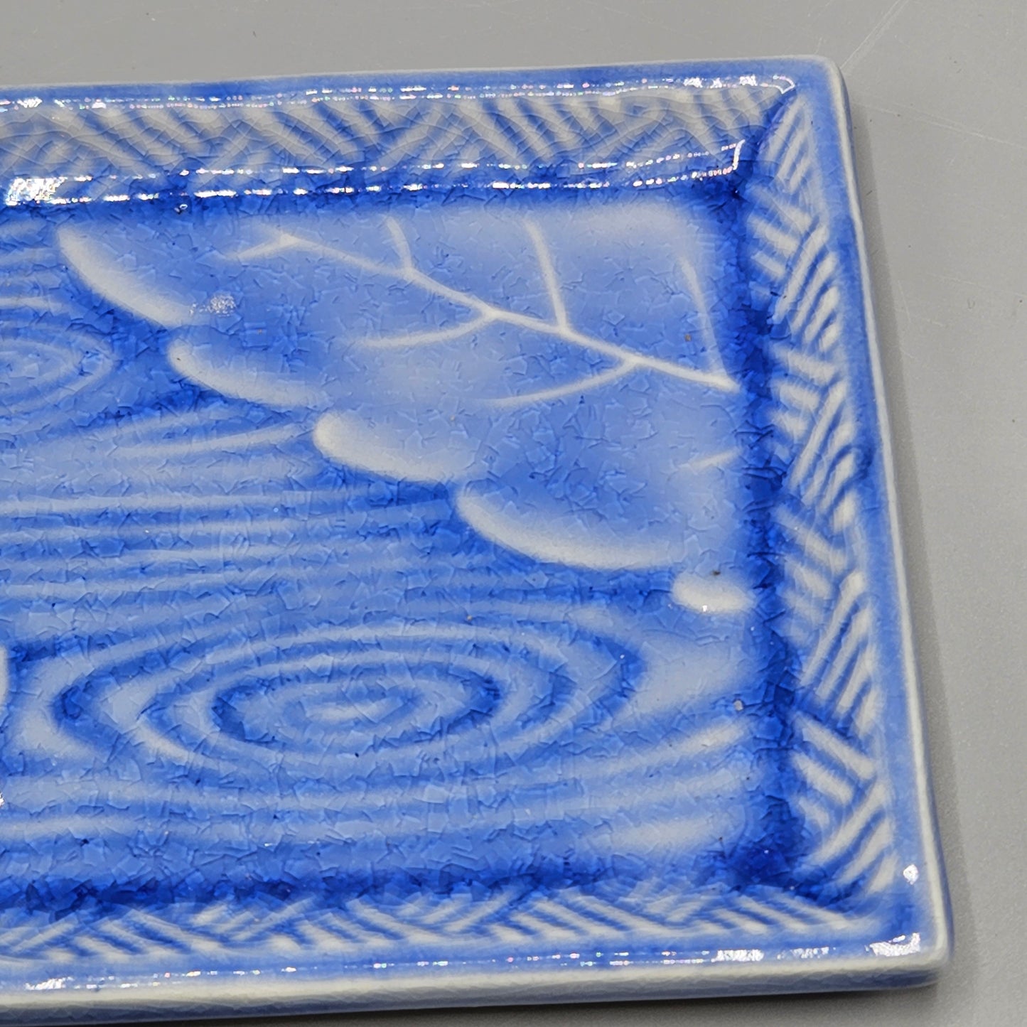 Two Studio Pottery Blue Woodgrain Porcelain Plates