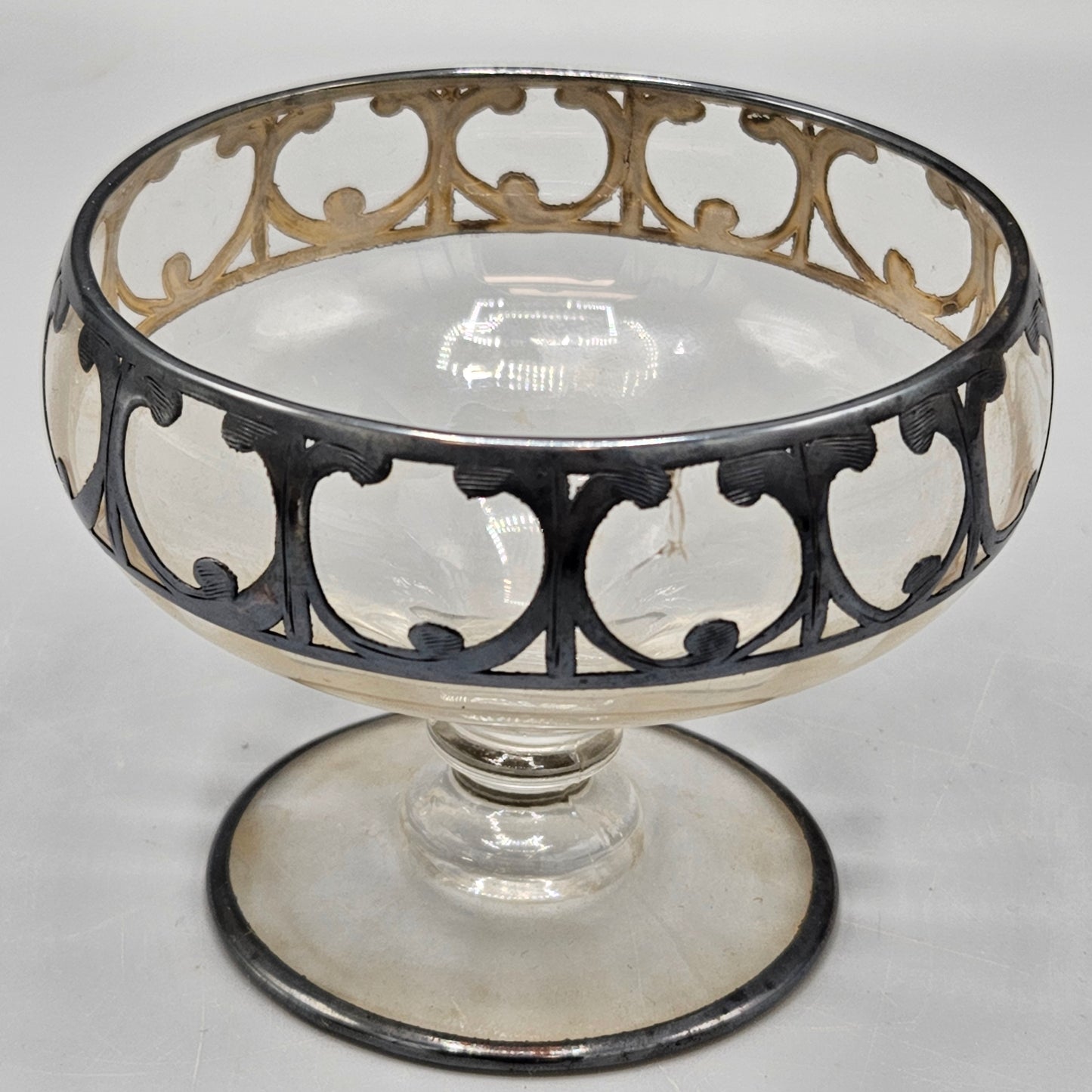 Silver Overlay Crystal Candy Dish