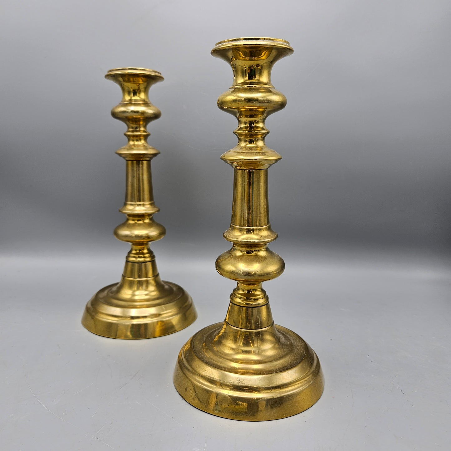Pair English Victorian Brass Push-Up Candlesticks
