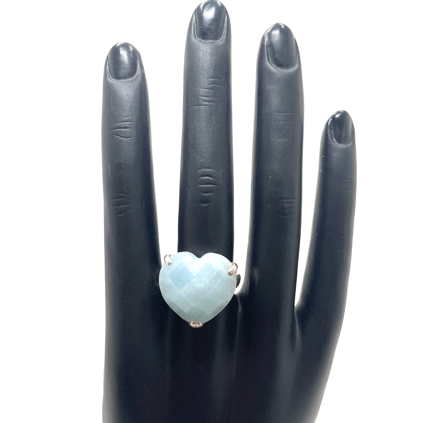 Sterling Silver Blue Heart Cocktail Ring - Size 10