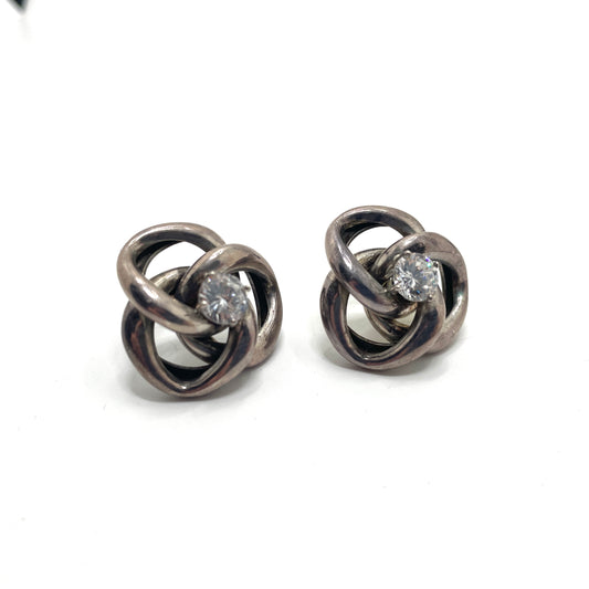 Vintage Sterling Silver Knot with CZ Stone Earrings