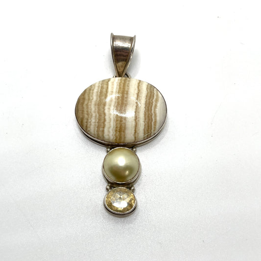 Vintage Sterling Silver Brown Tone Necklace Pendant
