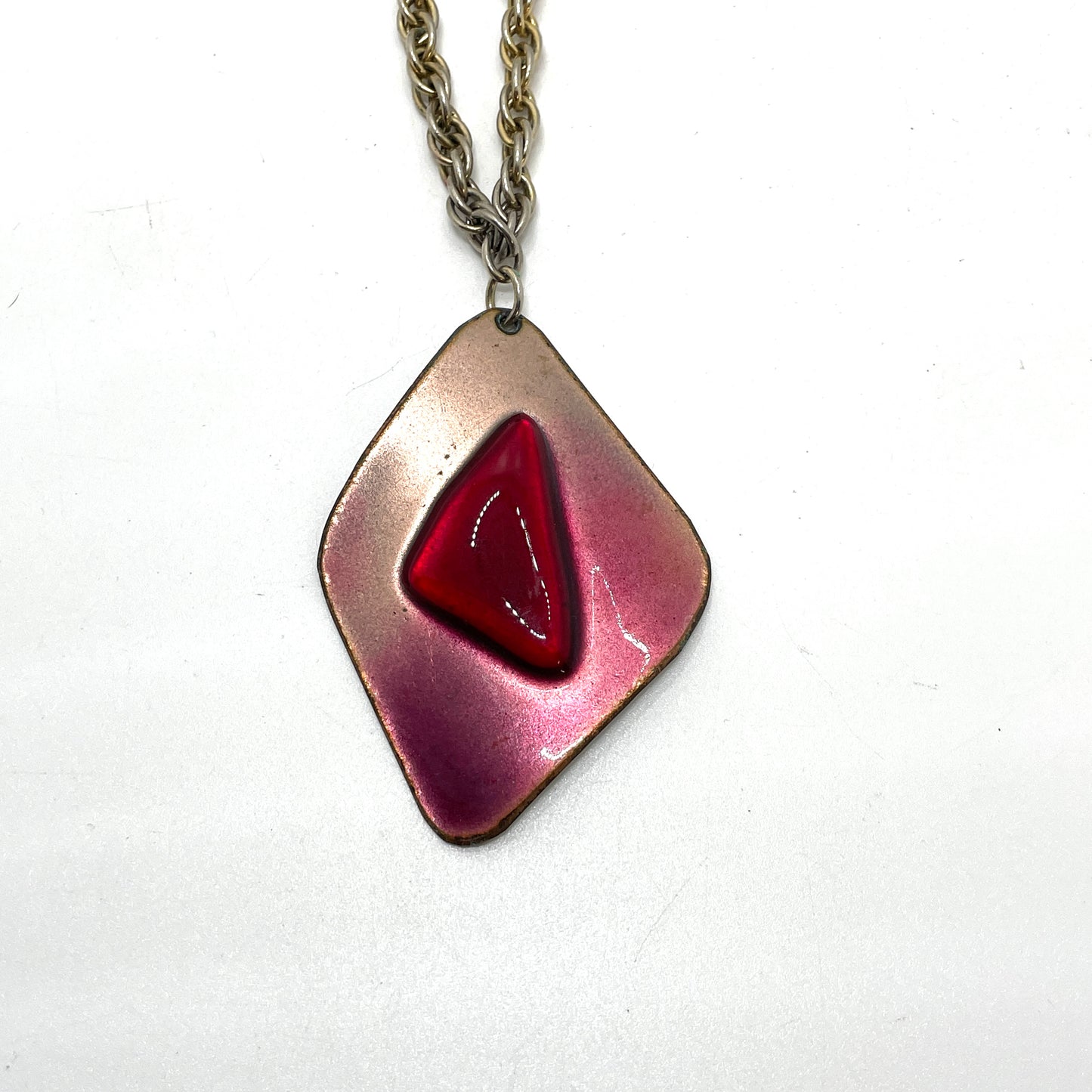 1980s Necklace with Red Enamel Pendant
