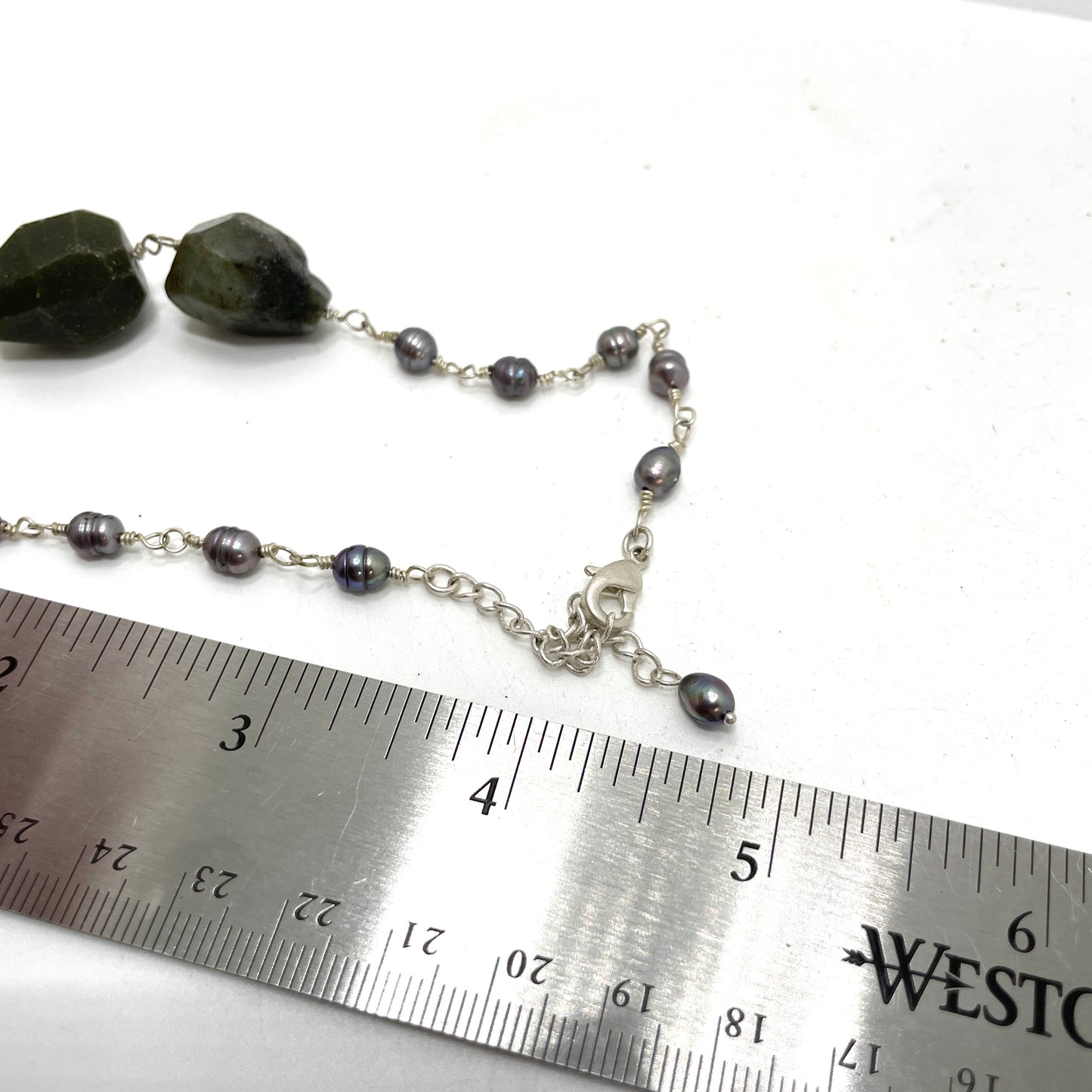 Green & Brown Stone Necklace with Seed Pearls