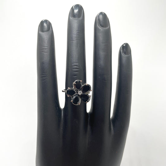 Black Flower Cocktail Ring - Size 7.25
