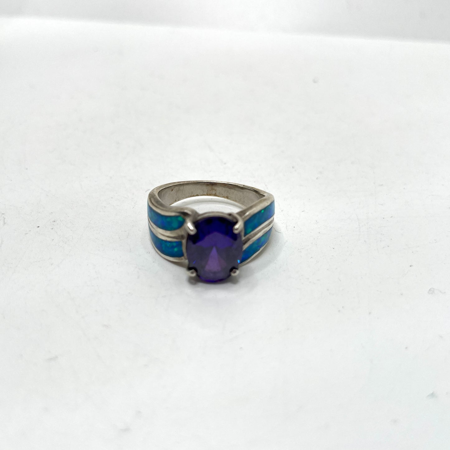 Vintage Opal & Amethyst Sterling Silver Ring - Size 9