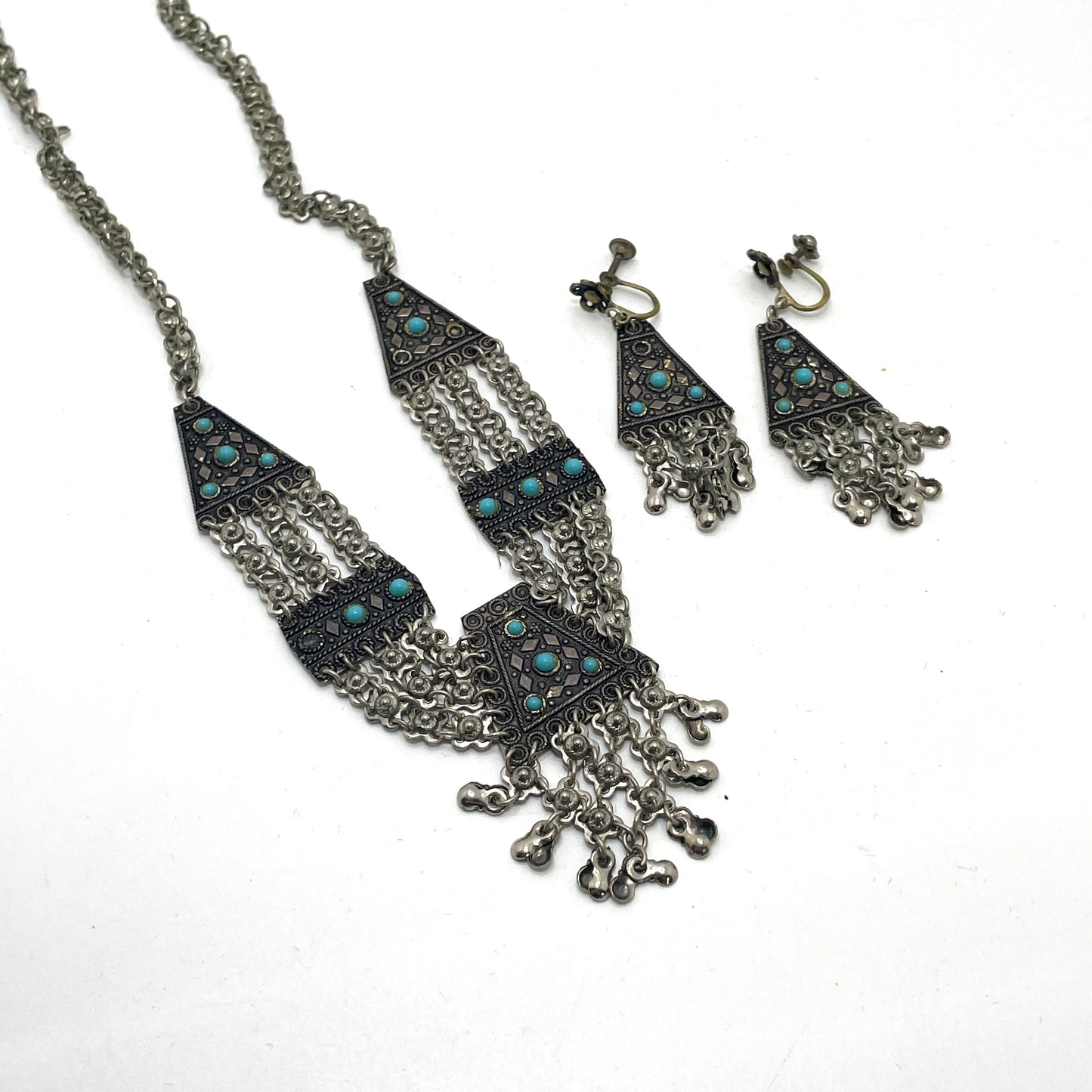 Vintage Israel Sterling Silver Necklace & Earring Set