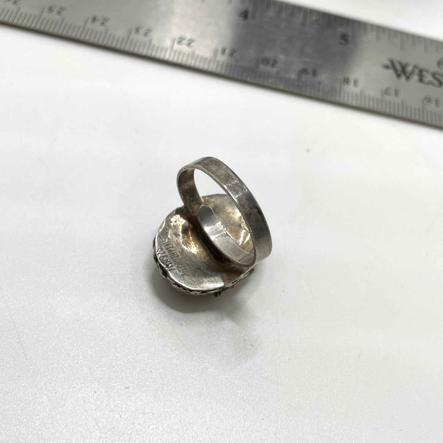 Vintage Sterling Silver Abalone Locket Ring - Adjustable Size
