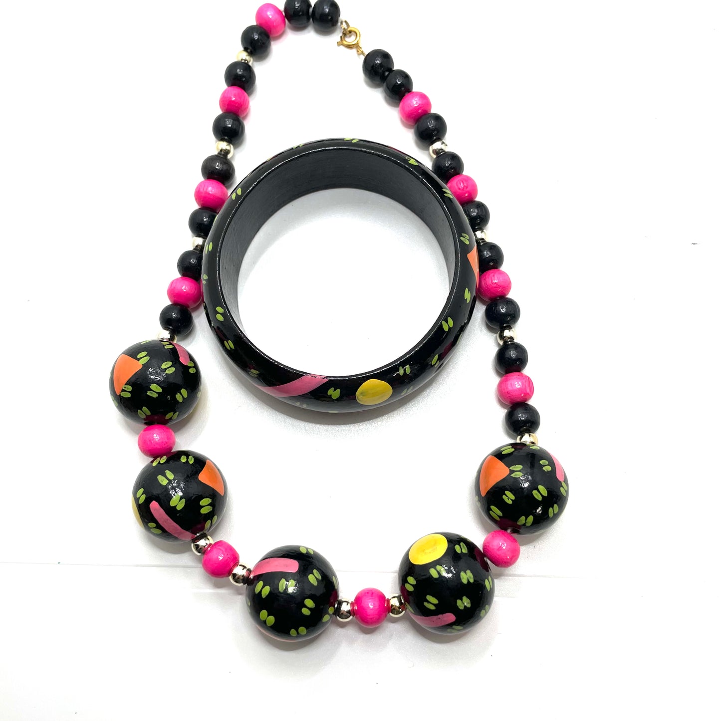 Vintage 1980s Neon Bangle Bracelet & Necklace