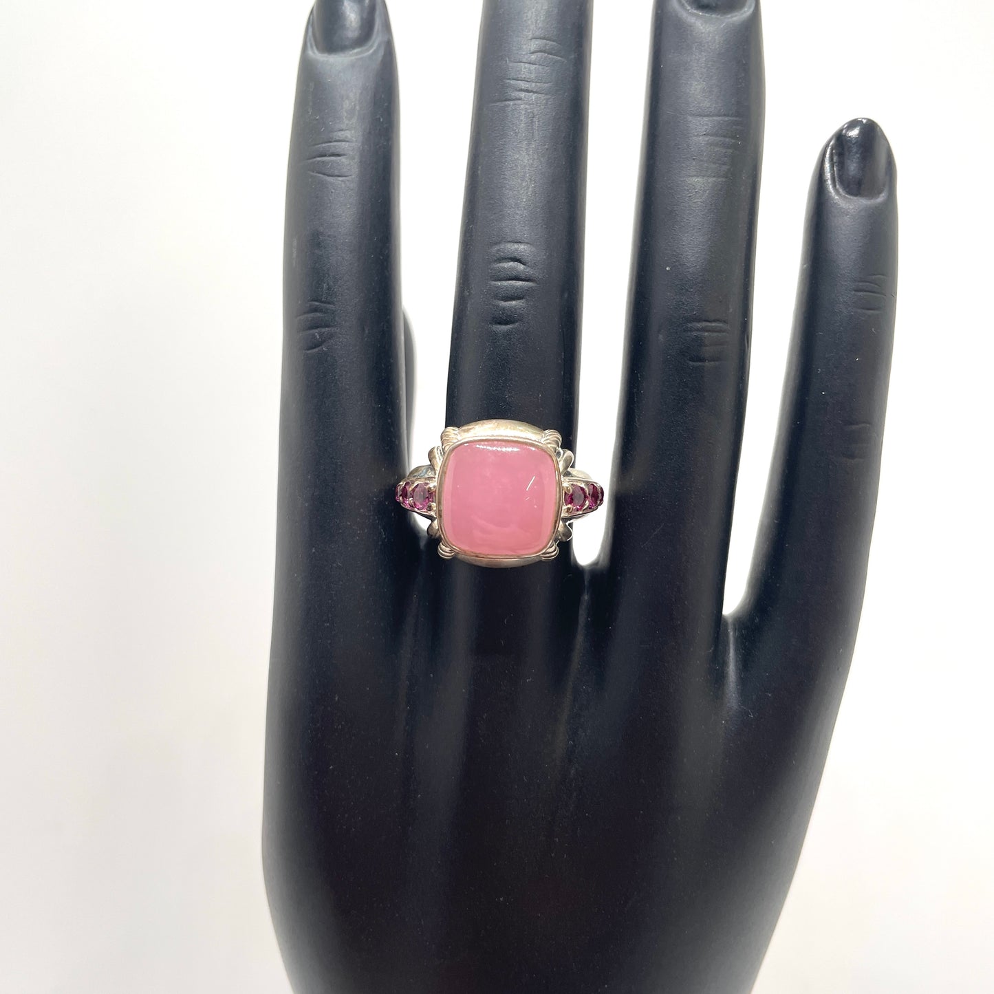 Sterling Silver & Pink Stone Ring - Size 9