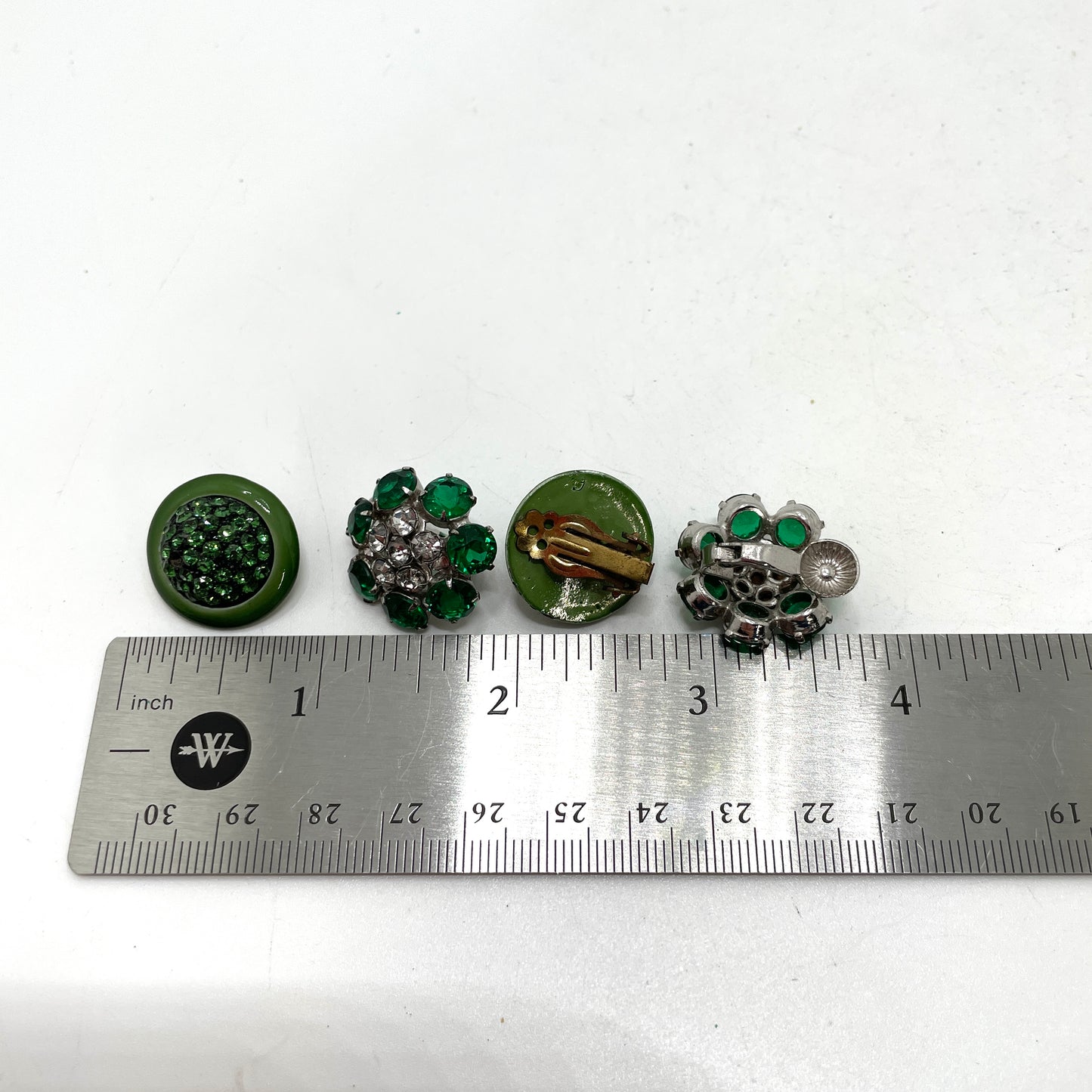 Two Pairs of Green Retro Clip Earrings