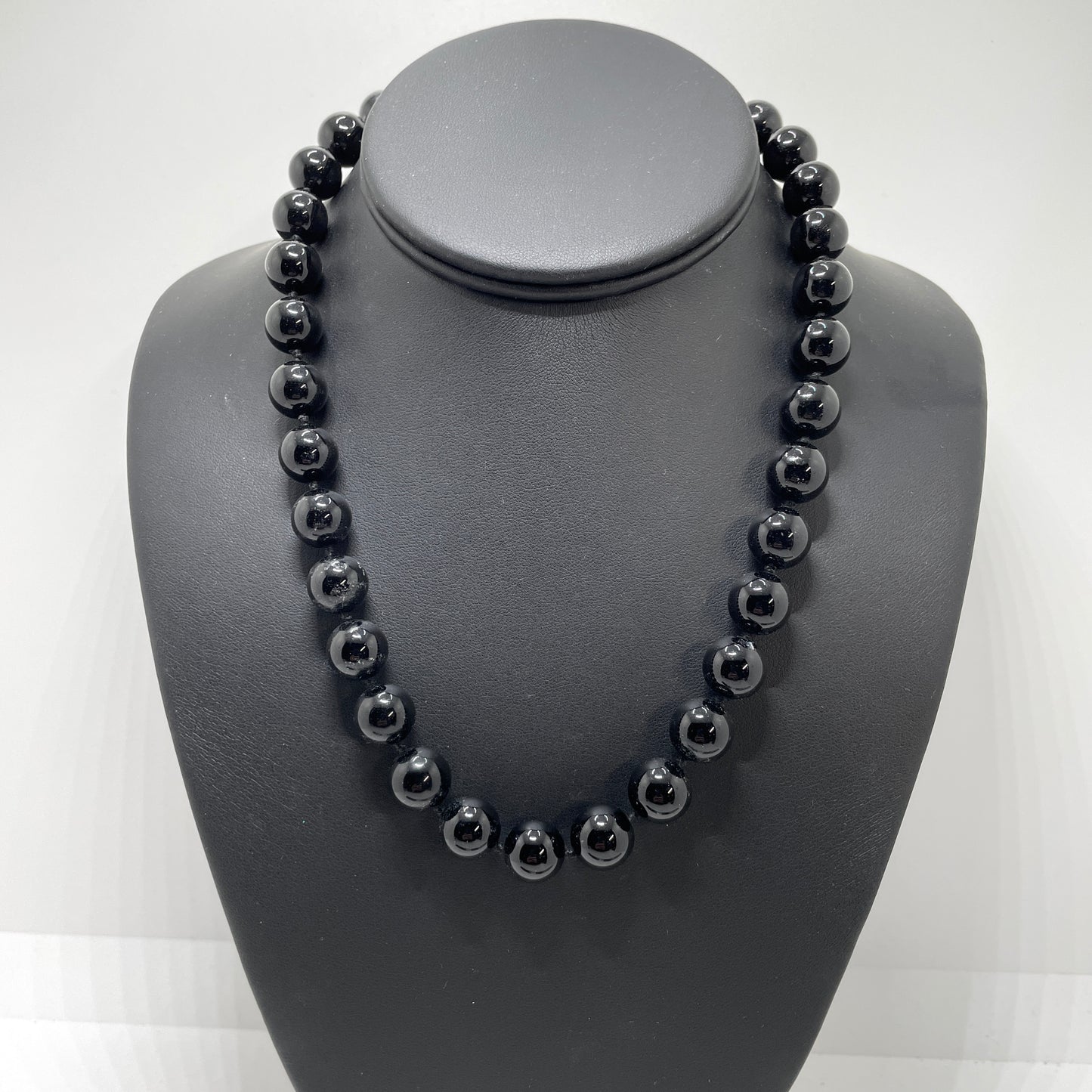 Vintage Black Beaded Necklace with Sterling Clasp