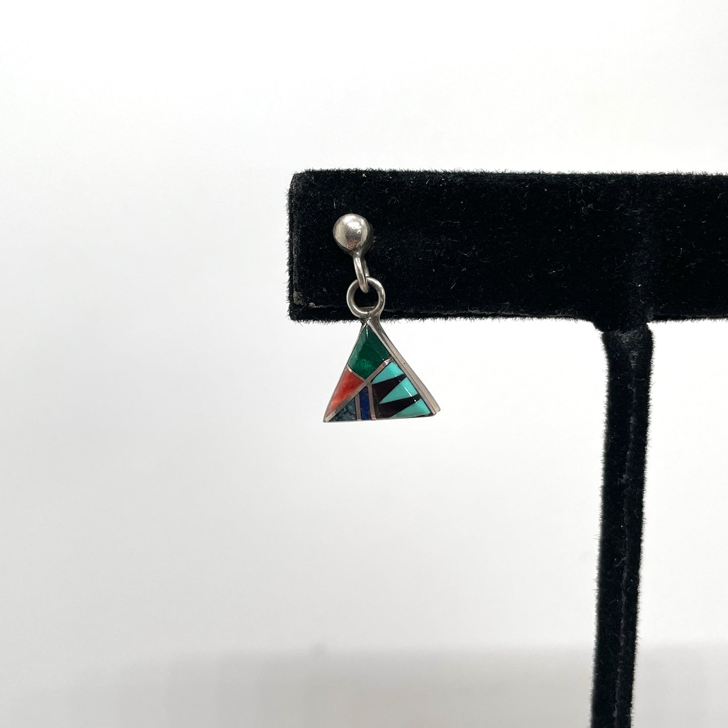 Sterling Silver Inlaid Stone Triangle Earrings