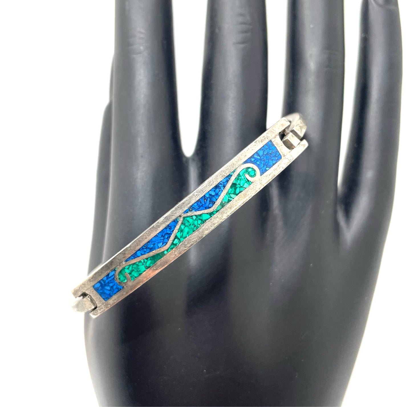 Vintage Silver Child's Bracelet w/ Blue & Green Stone