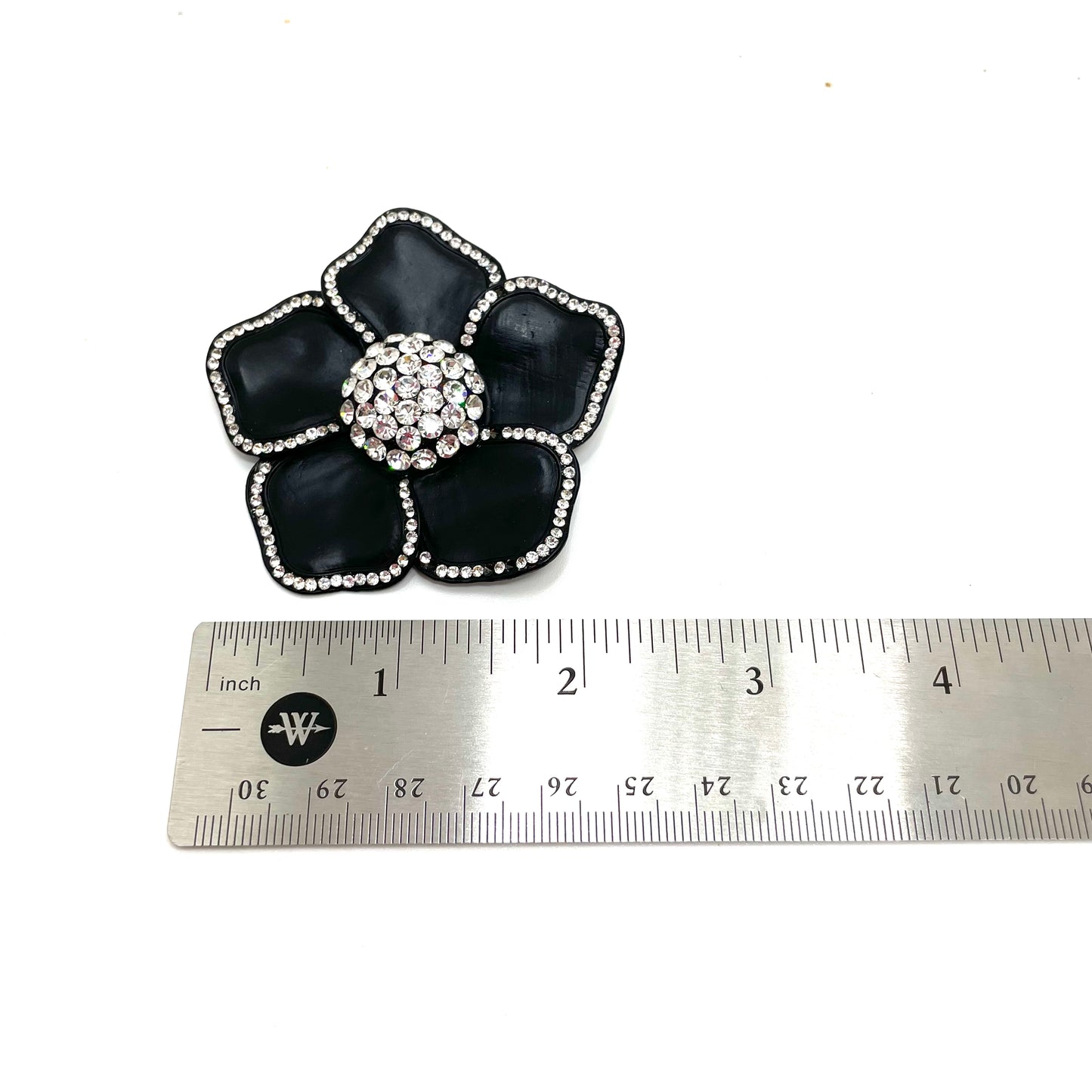 Vintage Black & Crystal Studded Flower Pin