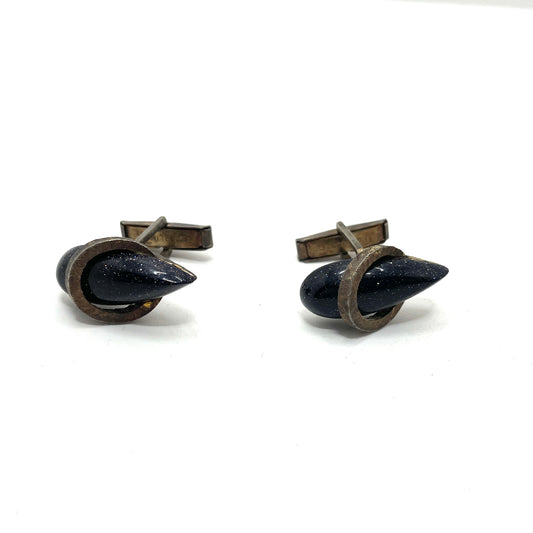 Vintage Sterling Silver Cufflinks with Natural Stone