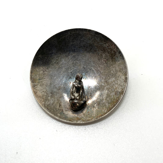 Vintage Sterling Silver Woman in Circle Pin